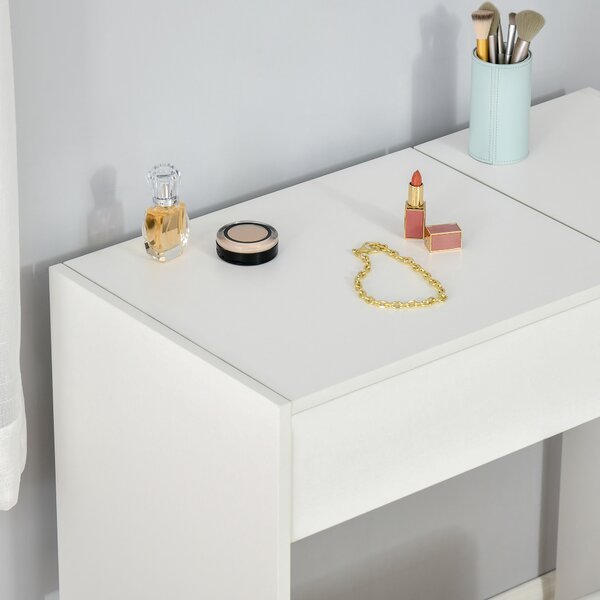 HOMCOM Makeup Desk with Drawer, Vanity Table Set with Flip-up Mirror and Cushioned Stool, White Aosom UK