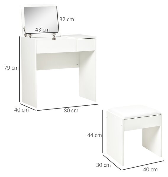 HOMCOM Makeup Desk with Drawer, Vanity Table Set with Flip-up Mirror and Cushioned Stool, White Aosom UK