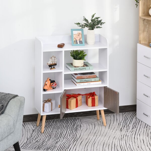 HOMCOM Modern Bookcase: Stylish Wood-Legged Display Unit for Home Office, Crisp White Aosom UK