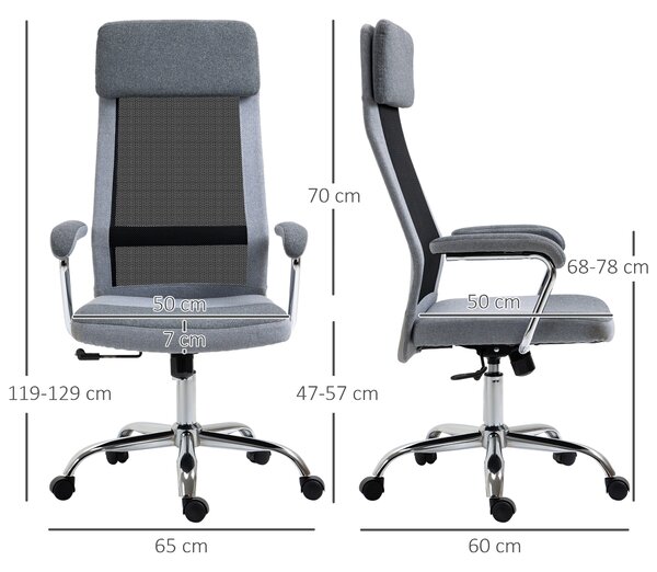 Vinsetto Linen-Feel Mesh Fabric Office Chair: High Back Swivel Desk Chair with Arms, Wheels, Grey Aosom UK