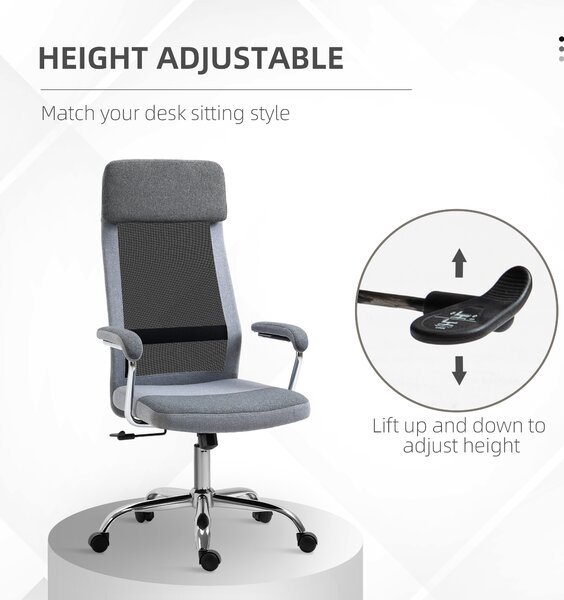 Vinsetto Linen-Feel Mesh Fabric Office Chair: High Back Swivel Desk Chair with Arms, Wheels, Grey Aosom UK