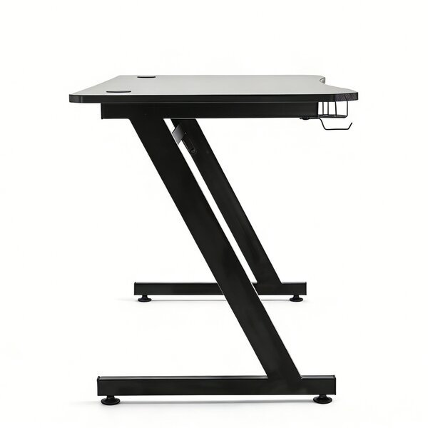 HOMCOM Ergonomic Gaming Desk, Steel Frame, Cup Holder, Headphone Hook, Adjustable Feet, Cable Management, Home Office, Black. Aosom UK
