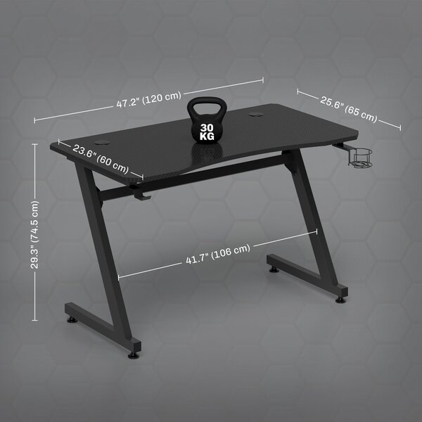 HOMCOM Ergonomic Gaming Desk, Steel Frame, Cup Holder, Headphone Hook, Adjustable Feet, Cable Management, Home Office, Black. Aosom UK