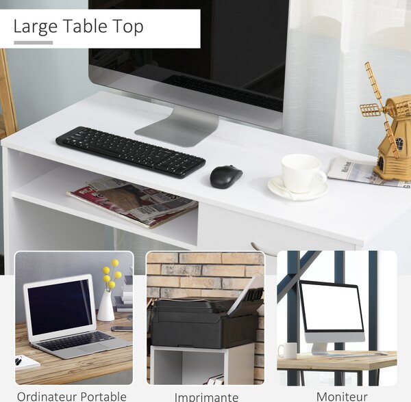 HOMCOM Computer Desk with Shelf Drawer, Study Table with Storage Compartment, Writing Station, Stylish Display Storage, White Aosom UK