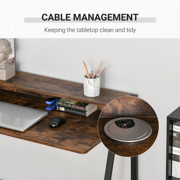 HOMCOM Writing Desk Computer Table Home Office PC Laptop Workstation Storage Shelf Color Rustic Brown Aosom UK