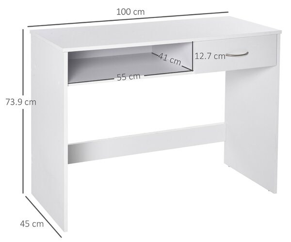 HOMCOM Computer Desk with Shelf Drawer, Study Table with Storage Compartment, Writing Station, Stylish Display Storage, White Aosom UK