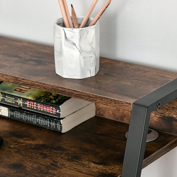 HOMCOM Writing Desk Computer Table Home Office PC Laptop Workstation Storage Shelf Color Rustic Brown Aosom UK