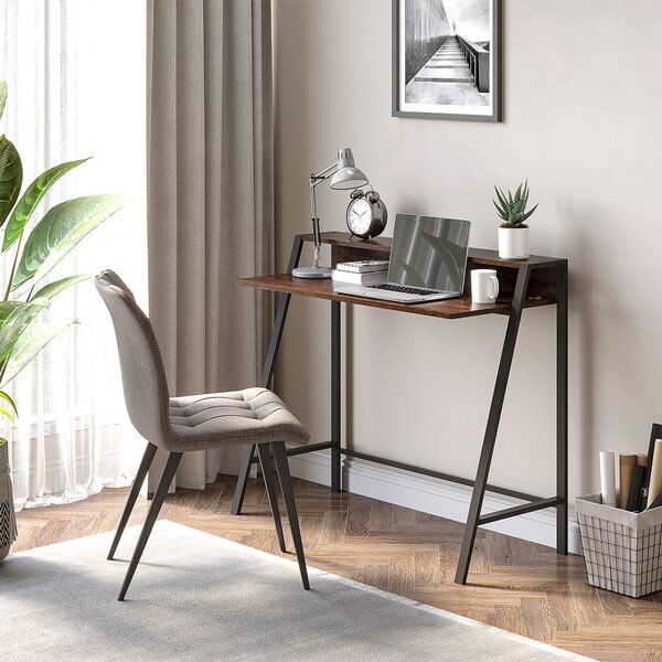 HOMCOM Writing Desk Computer Table Home Office PC Laptop Workstation Storage Shelf Color Rustic Brown Aosom UK