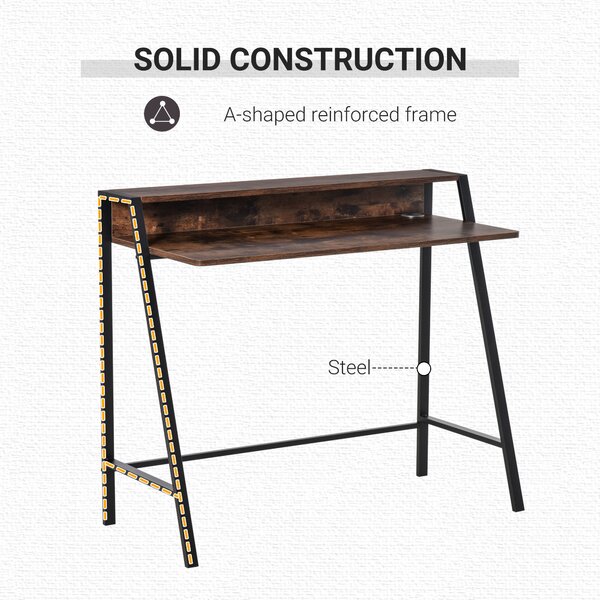 HOMCOM Writing Desk Computer Table Home Office PC Laptop Workstation Storage Shelf Color Rustic Brown Aosom UK