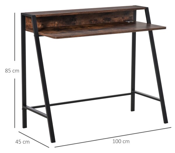 HOMCOM Writing Desk Computer Table Home Office PC Laptop Workstation Storage Shelf Color Rustic Brown Aosom UK