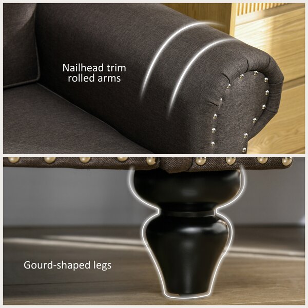 HOMCOM Two-Seater Mid-Century Sofa, with Pocket Springs, Cat Scratch Resistant, Dark Brown Aosom UK