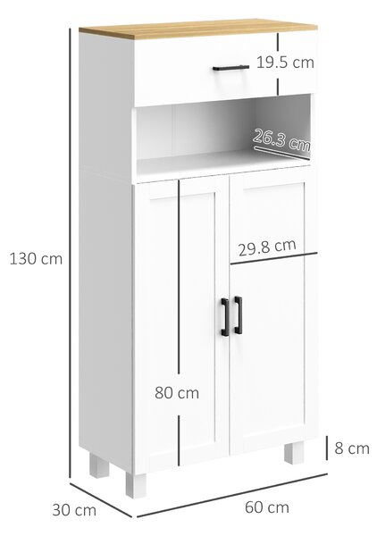 HOMCOM Freestanding Kitchen Cupboard, Nordic Storage Cabinet with Drawer, Doors and Open Countertop for Living & Dining Room, 130cm, White