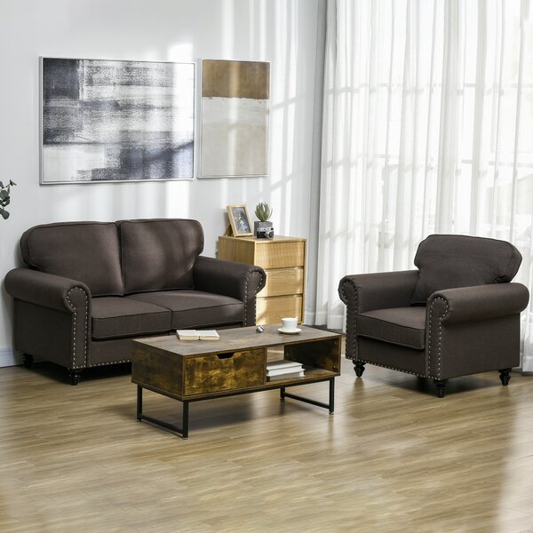 HOMCOM Two-Seater Mid-Century Sofa, with Pocket Springs, Cat Scratch Resistant, Dark Brown Aosom UK