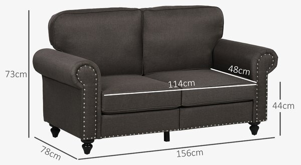 HOMCOM Two-Seater Mid-Century Sofa, with Pocket Springs, Cat Scratch Resistant, Dark Brown Aosom UK