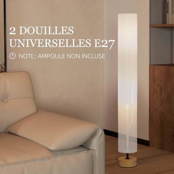 HOMCOM 120H cm Wooden Base Fabric Floor Lamp with Linen Fabric, Grey Aosom UK