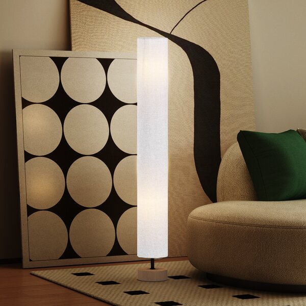 HOMCOM 120H cm Wooden Base Fabric Floor Lamp with Linen Fabric, Grey Aosom UK