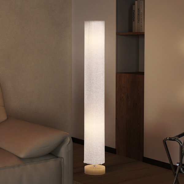 HOMCOM 120H cm Wooden Base Fabric Floor Lamp with Linen Fabric, Grey Aosom UK