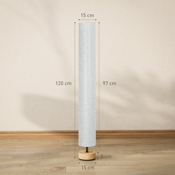 HOMCOM 120H cm Wooden Base Fabric Floor Lamp with Linen Fabric, Grey Aosom UK