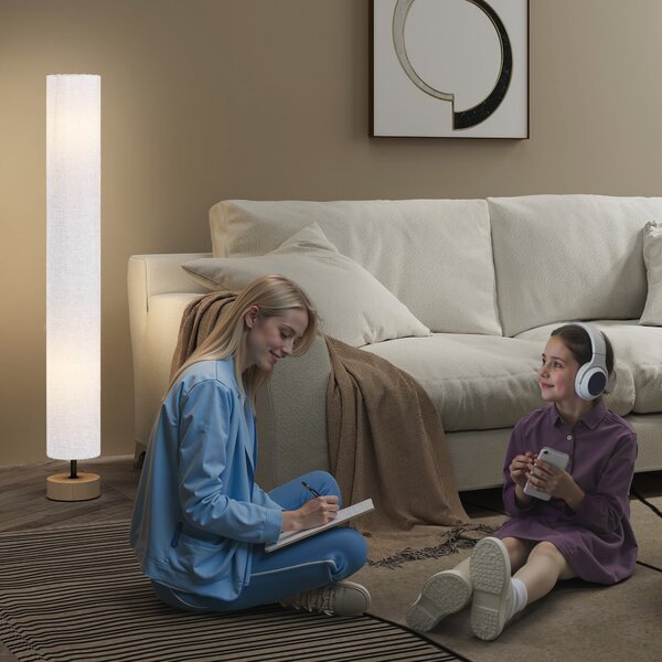 HOMCOM 120H cm Wooden Base Fabric Floor Lamp with Linen Fabric, Grey Aosom UK