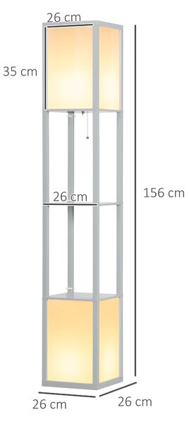 HOMCOM Modern Shelf Floor Lamp with Dual Ambient Light, Standing Lamp Living Room, Bedroom, 156cm, Grey