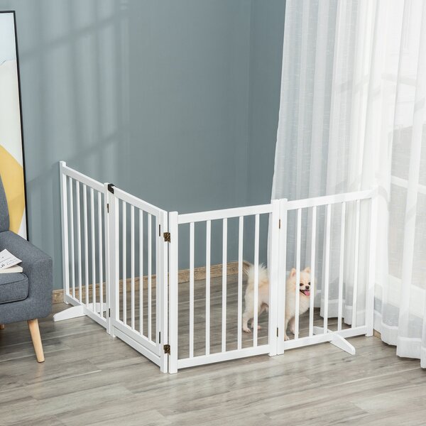 PawHut Freestanding Pet Gate: Wooden Foldable Barrier for Small to Medium Dogs, 4 Panel Design, White Aosom UK