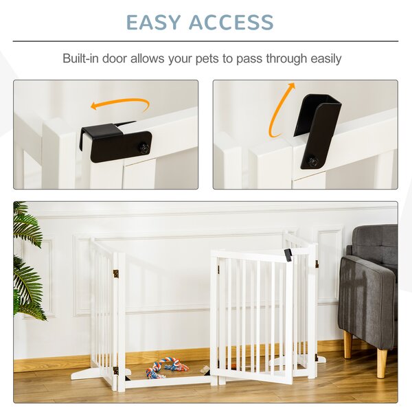 PawHut Freestanding Pet Gate: Wooden Foldable Barrier for Small to Medium Dogs, 4 Panel Design, White Aosom UK