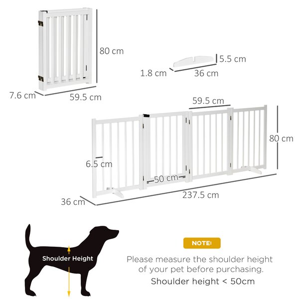 PawHut Freestanding Pet Gate: Wooden Foldable Barrier for Small to Medium Dogs, 4 Panel Design, White Aosom UK