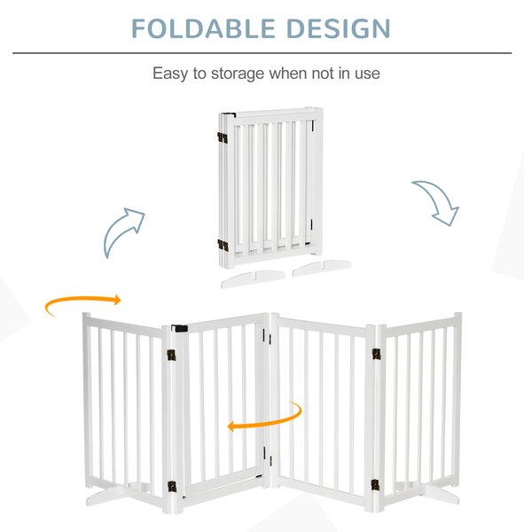 PawHut Freestanding Pet Gate: Wooden Foldable Barrier for Small to Medium Dogs, 4 Panel Design, White Aosom UK