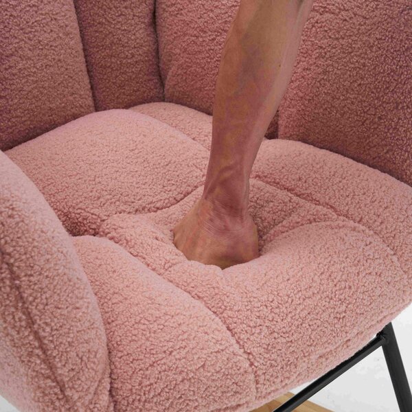 Teddy Fabric Modern Rocker with Padded Seat, Metal Base, Tufted Upholstered Rocking Comfy Chairs for Outdoor, Indoor, 80x70x95 cm, Pink Aosom.UK