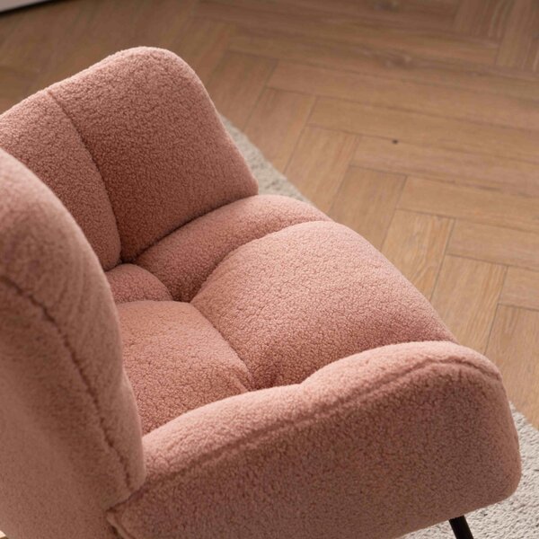 Teddy Fabric Modern Rocker with Padded Seat, Metal Base, Tufted Upholstered Rocking Comfy Chairs for Outdoor, Indoor, 80x70x95 cm, Pink Aosom.UK