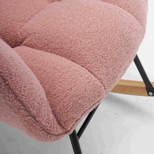 Teddy Fabric Modern Rocker with Padded Seat, Metal Base, Tufted Upholstered Rocking Comfy Chairs for Outdoor, Indoor, 80x70x95 cm, Pink Aosom.UK