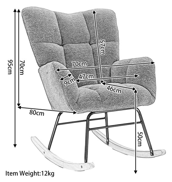 Mid Century Modern Rocking Chair with Padded Seat, Wingback Armchair with Ergonomic Backrest, 80x70x95 cm, Dark Grey Aosom UK
