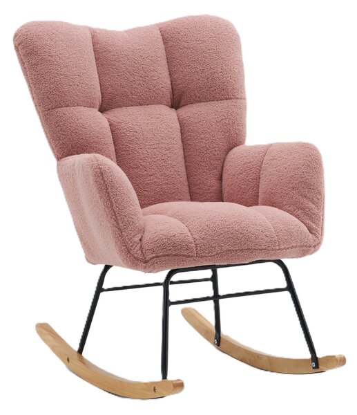 Teddy Fabric Modern Rocker with Padded Seat, Metal Base, Tufted Upholstered Rocking Comfy Chairs for Outdoor, Indoor, 80x70x95 cm, Pink Aosom.UK