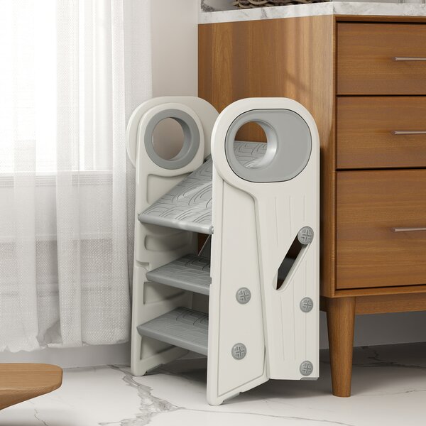 AIYAPLAY Foldable & Adjustable Toddler Tower with Handle, Non-Slip, Grey Aosom UK