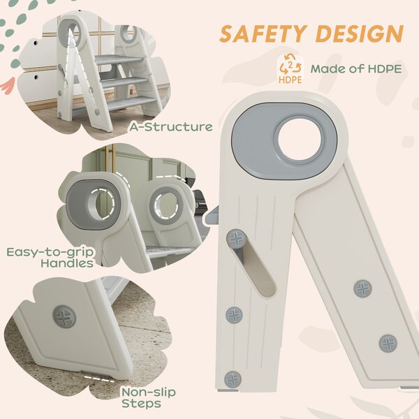 AIYAPLAY Foldable & Adjustable Toddler Tower with Handle, Non-Slip, Grey Aosom UK