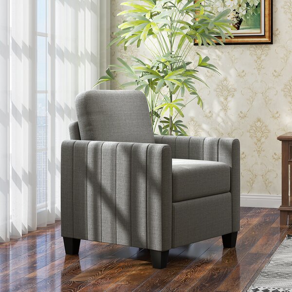 HOMCOM Armchair, Channel Tufted Modern Fabric Accent Chair, Comfy Upholstered Reading Lounge with Spring Cushion, Light Grey Aosom UK