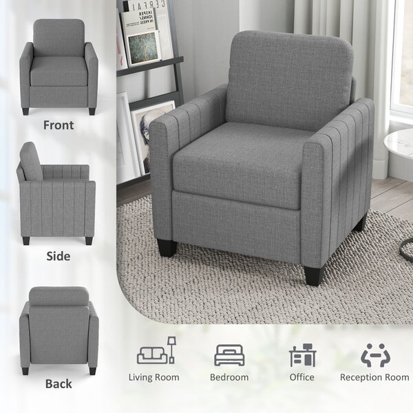 HOMCOM Armchair, Channel Tufted Modern Fabric Accent Chair, Comfy Upholstered Reading Lounge with Spring Cushion, Light Grey Aosom UK