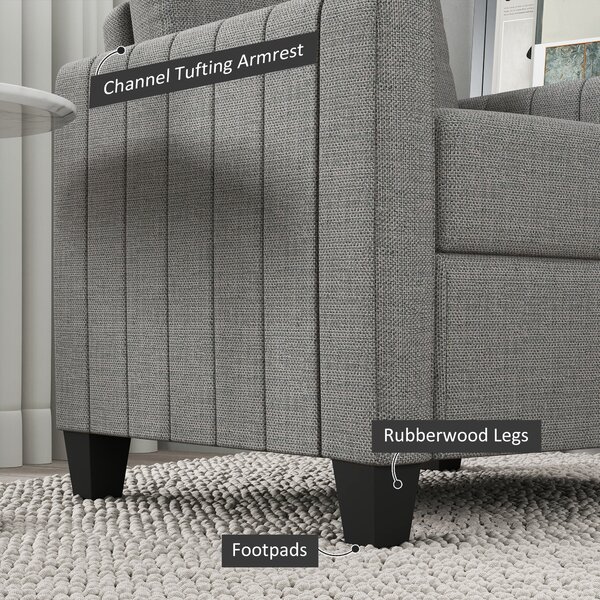 HOMCOM Armchair, Channel Tufted Modern Fabric Accent Chair, Comfy Upholstered Reading Lounge with Spring Cushion, Light Grey Aosom UK