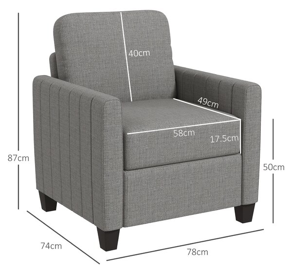 HOMCOM Armchair, Channel Tufted Modern Fabric Accent Chair, Comfy Upholstered Reading Lounge with Spring Cushion, Light Grey Aosom UK