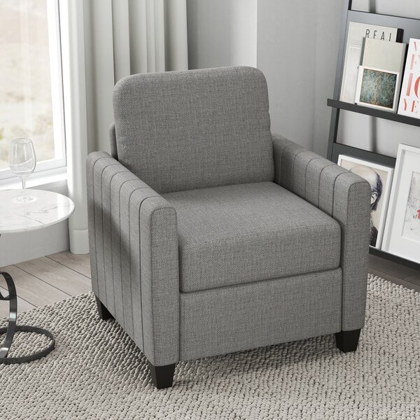 HOMCOM Armchair, Channel Tufted Modern Fabric Accent Chair, Comfy Upholstered Reading Lounge with Spring Cushion, Light Grey Aosom UK