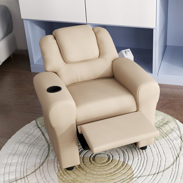 HOMCOM Kids Recliner Chair, PU Leather with Adjustable Backrest, Footrest, Padded Headrest, Beige Aosom UK