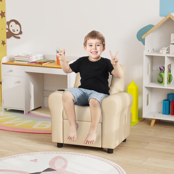 HOMCOM Kids Recliner Chair, PU Leather with Adjustable Backrest, Footrest, Padded Headrest, Beige Aosom UK