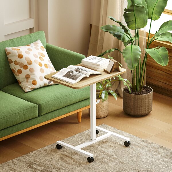 HOMCOM Height Adjustable Standing Desk, Pneumatic Sit Stand Desk for Laptop, Mobile Overbed Table with Wheels, Natural Wood Finish Aosom UK