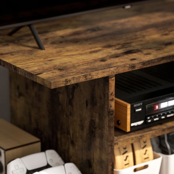 HOMCOM Modern TV Cabinet Stand Storage Shelves Table Mobile Bedroom Furniture Bookshelf Bookcase Rustic Brown Aosom UK