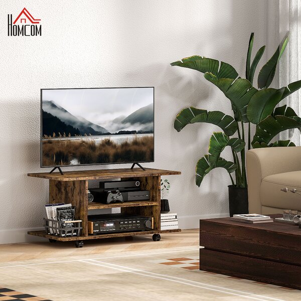 HOMCOM Modern TV Cabinet Stand Storage Shelves Table Mobile Bedroom Furniture Bookshelf Bookcase Rustic Brown Aosom UK