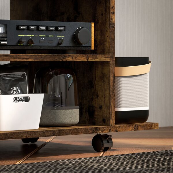 HOMCOM Modern TV Cabinet Stand Storage Shelves Table Mobile Bedroom Furniture Bookshelf Bookcase Rustic Brown Aosom UK