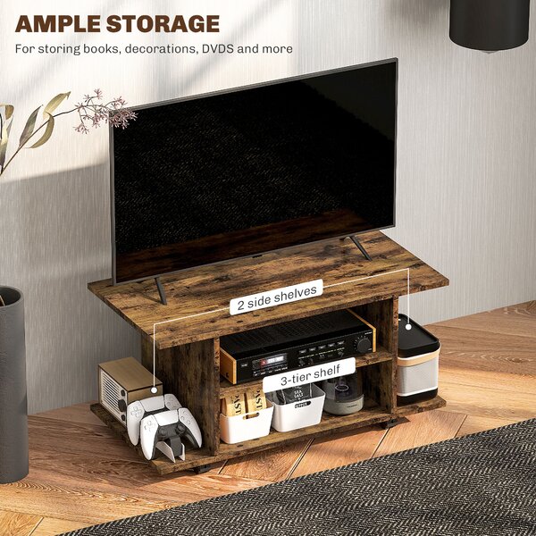 HOMCOM Modern TV Cabinet Stand Storage Shelves Table Mobile Bedroom Furniture Bookshelf Bookcase Rustic Brown Aosom UK