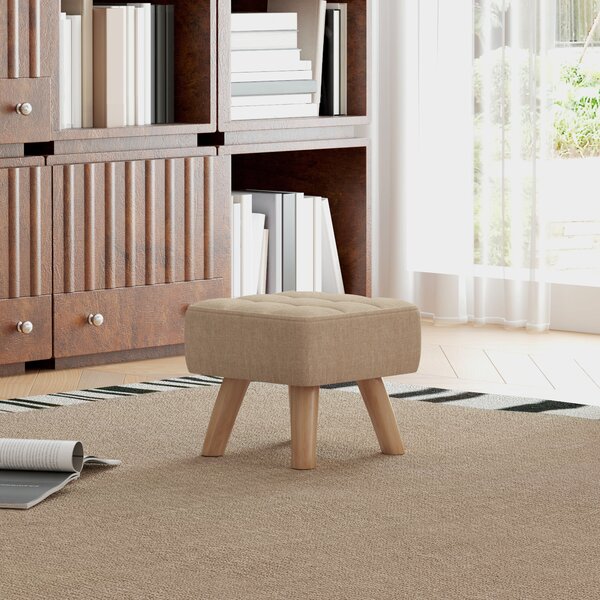 HOMCOM Modern Tufted Footstool, Fabric Foot Stool with Rubber Wood Legs, Padded Seat, for Living Room, Bedroom, Entryway, Light Brown Aosom UK