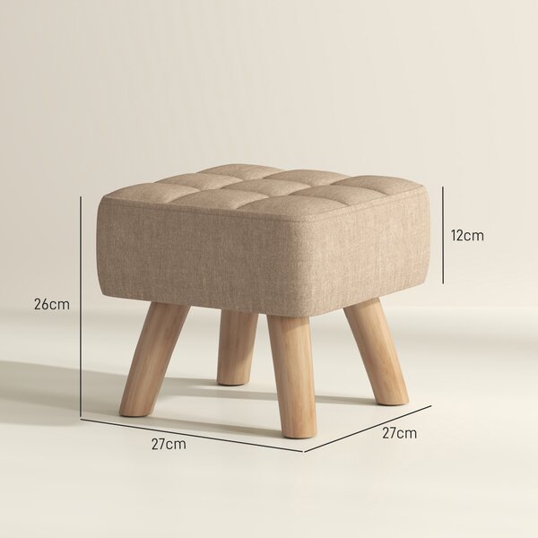 HOMCOM Modern Tufted Footstool, Fabric Foot Stool with Rubber Wood Legs, Padded Seat, for Living Room, Bedroom, Entryway, Light Brown Aosom UK