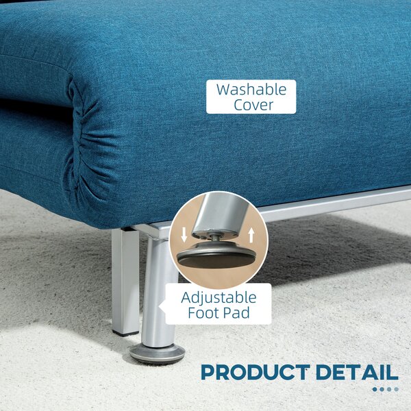 HOMCOM Single Sofa Bed, 1 Person Sleeper Foldable Lounge with Pillow & Cat Scratch Resistant Fabric, Cat Scratch Anti, Blue Aosom UK